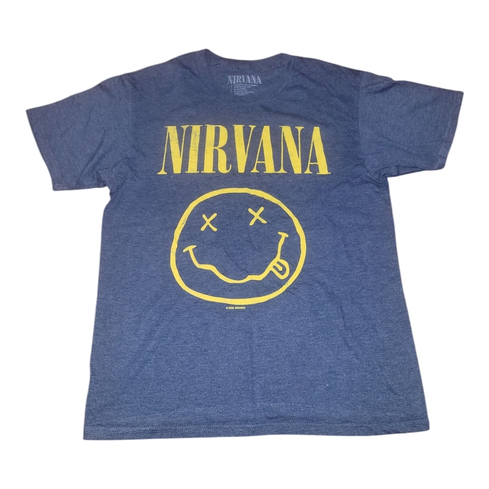 Nirvana Blue & Gold Smiley Face Graphic T-shirt Men's Size Medium